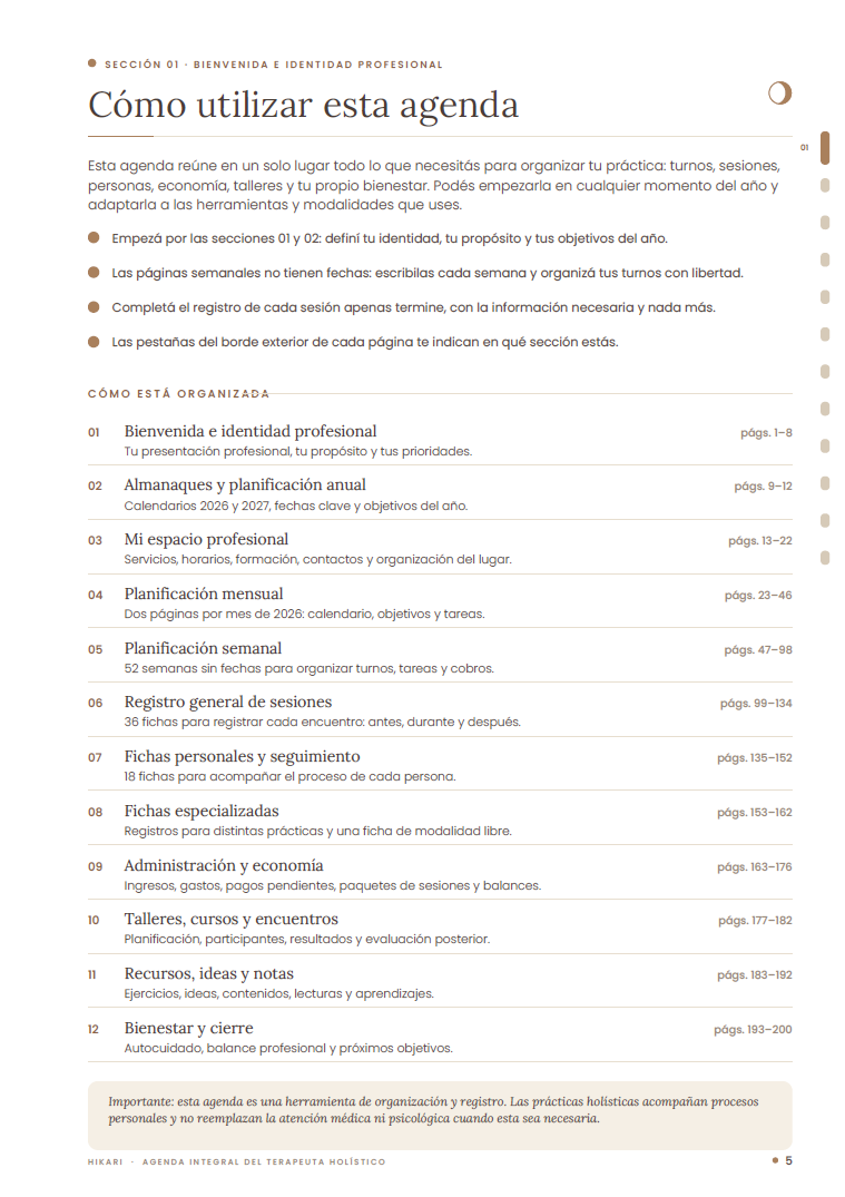 AGENDA INTEGRAL DEL TERAPEUTA HOLÍSTICO